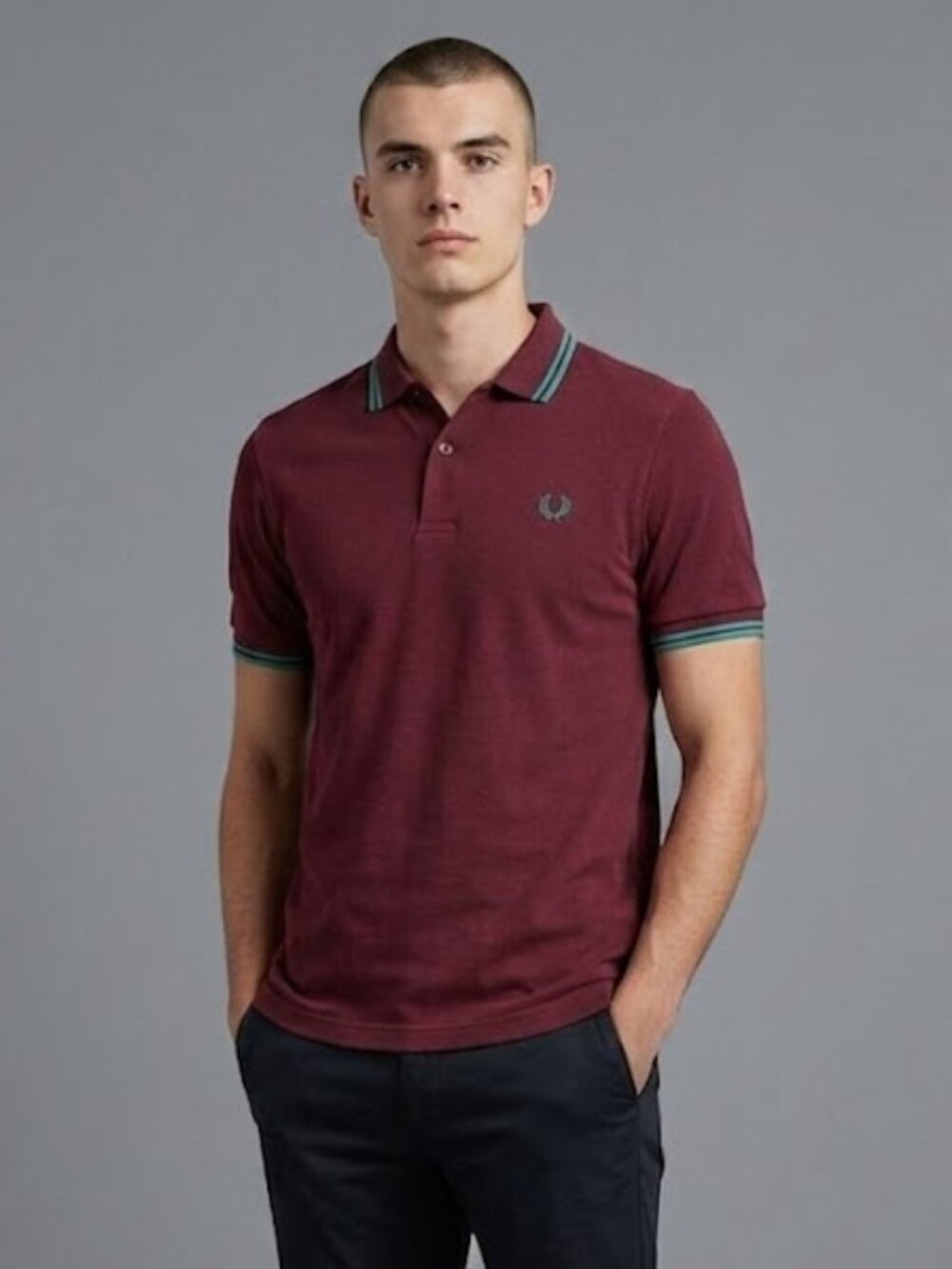 Fred Perry Vintage Twin Tipped Polo Shirt Burgundy Teal Fits Men's XS